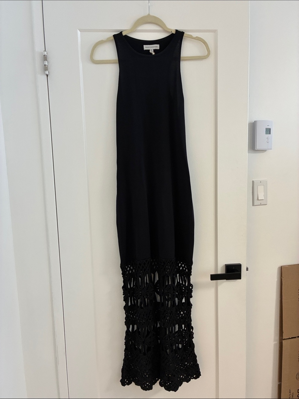 NWT Black Sleeveless Midi Dress with Crochet Hem - Picture 2 of 5